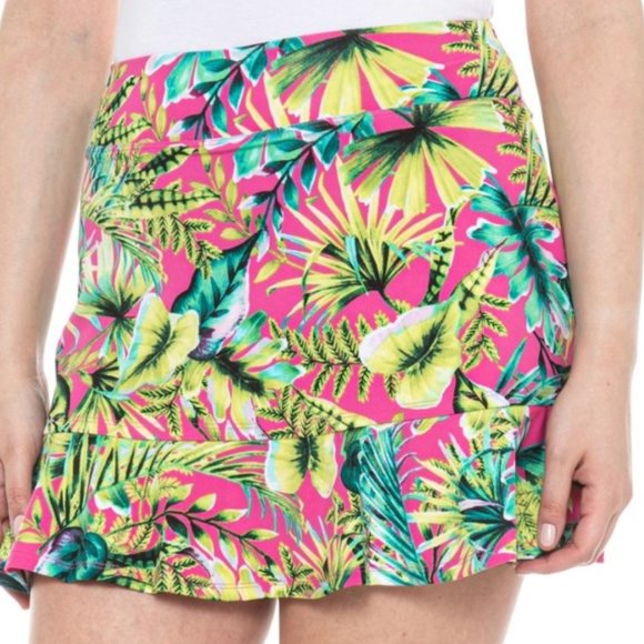 TOMMY BAHAMA TROPICAL Ruffle Hem Knit Golf Tennis Island Floral SKORT M L NWT - Picture 2 of 5